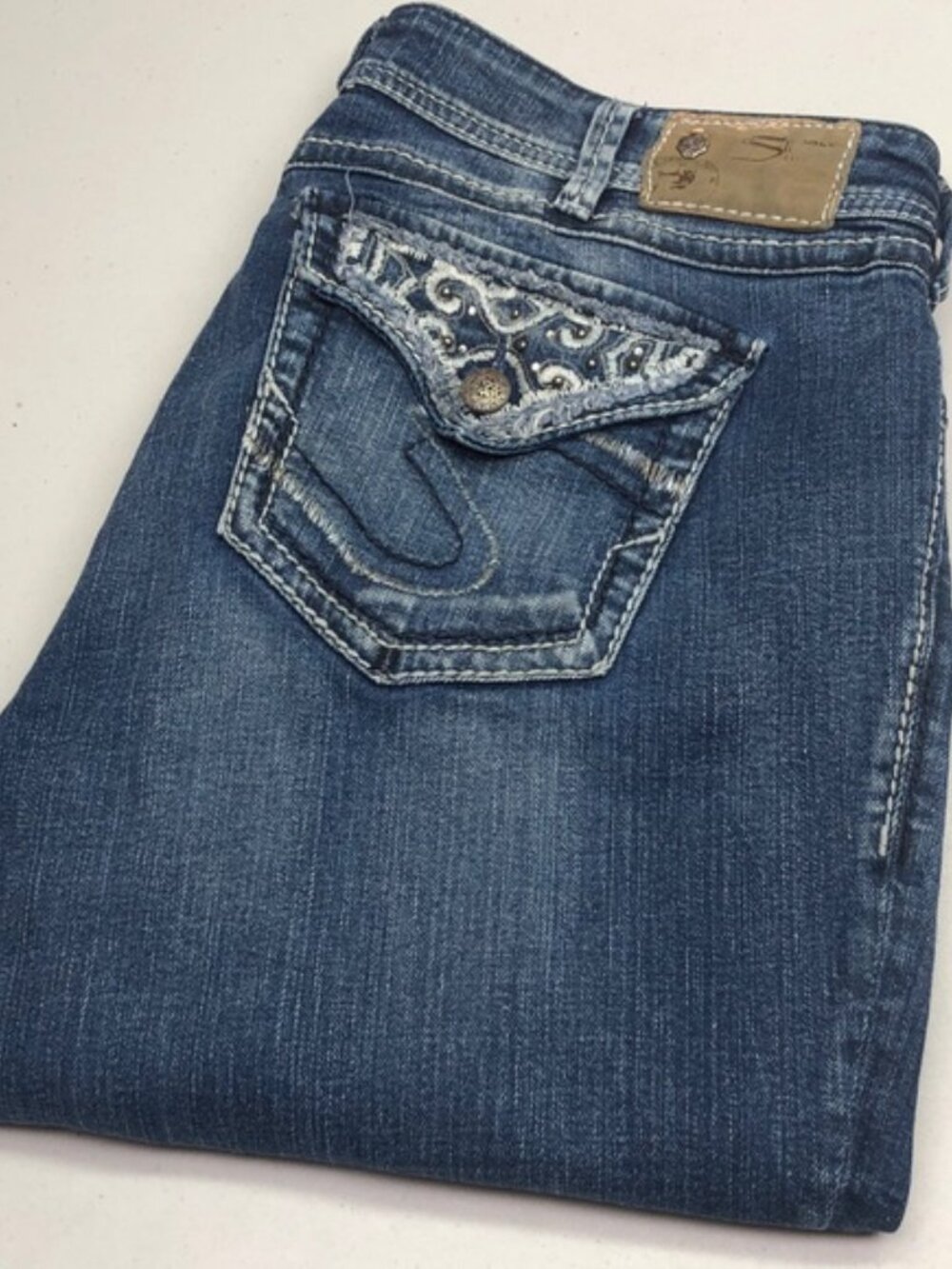 VINTAGE SILVER SUKI SURPLUS BOOTCUT JEANS 14/32x32 ⭐️